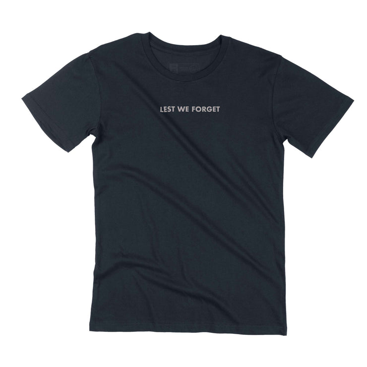 Lest We Forget (silver) cotton t-shirt, navy blue